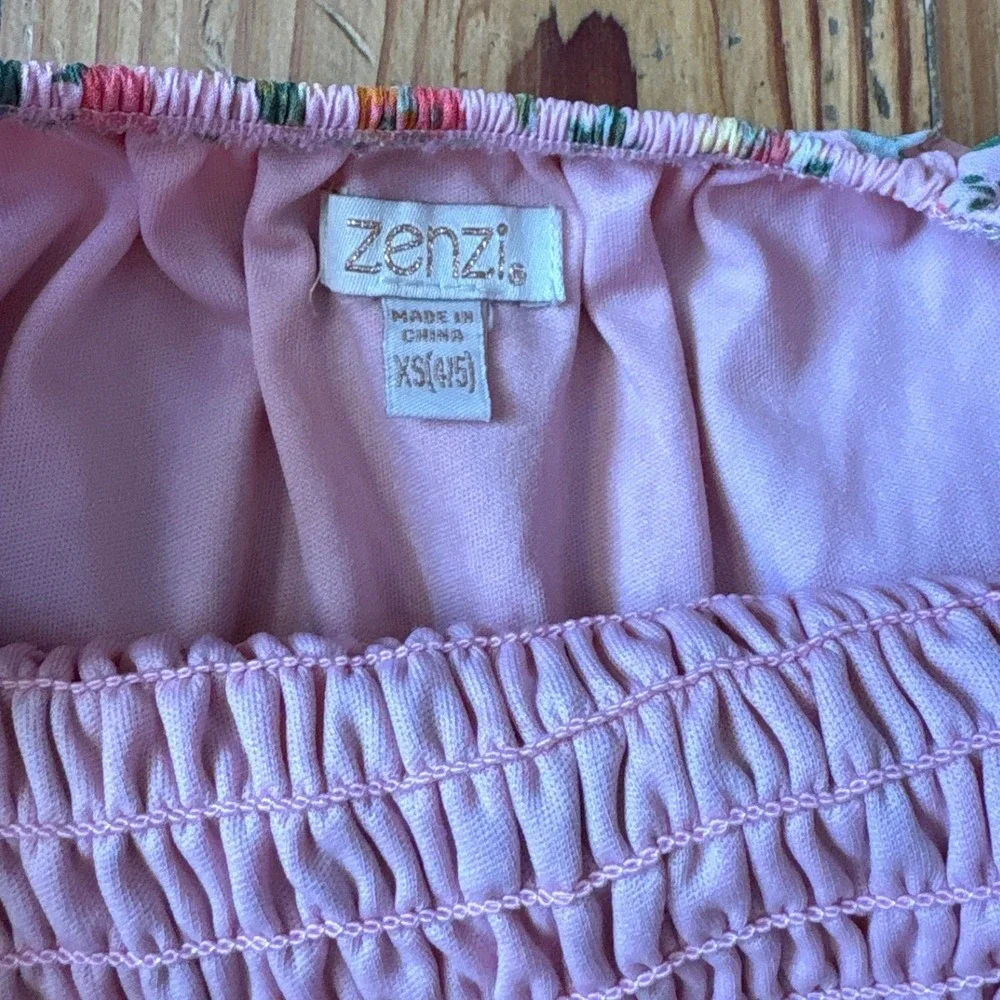 Zenzi Floral‎ Dress Kids Pink Smocked Puff Sleeve Tiered Chiffon SIZE XS 4/5